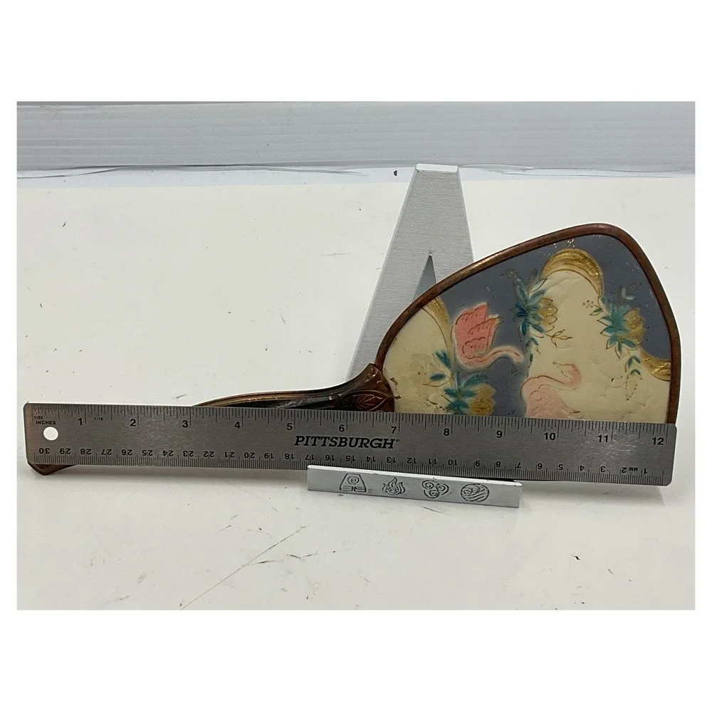 Vintage Gold Tone Beveled Handheld Mirror Floral Flamingo Bird Vanity Decor 13